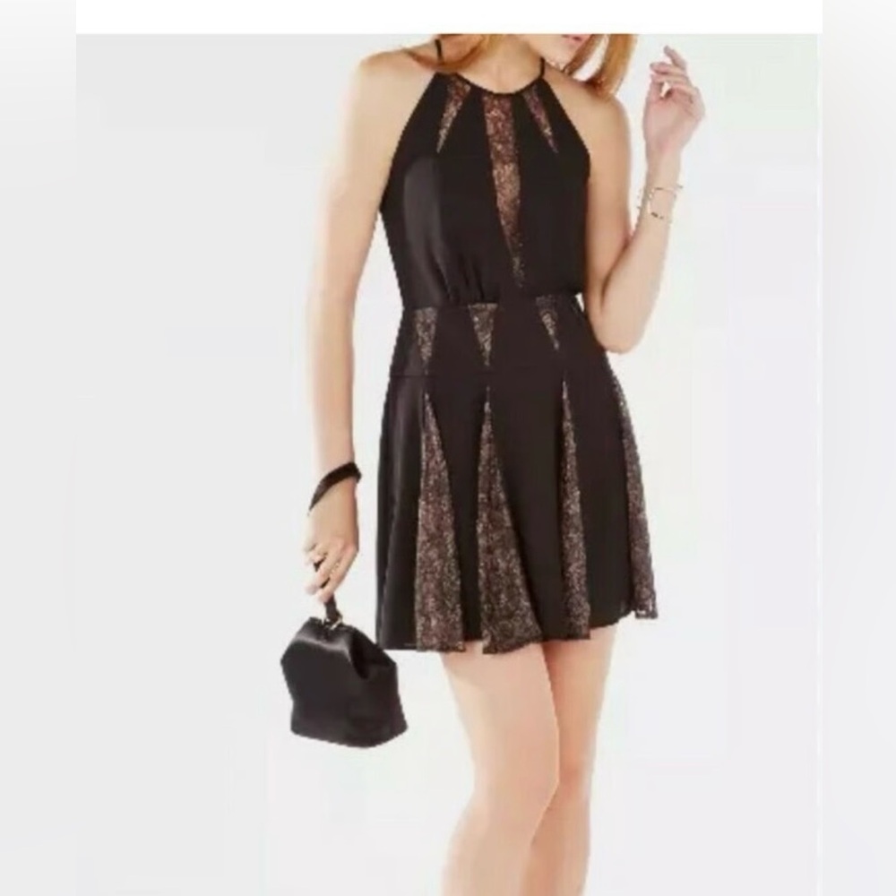 BCBGMaxAzria Black Halter Pleated Cocktail Dress